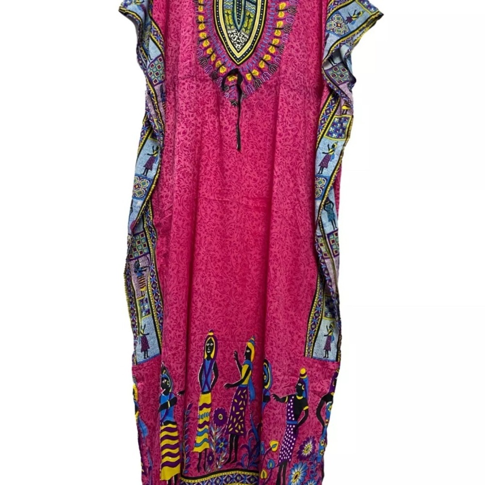 African Kaftan Dress, Free Size Beach Cover up Maxi Gown Kaftan w/ Head Wrap